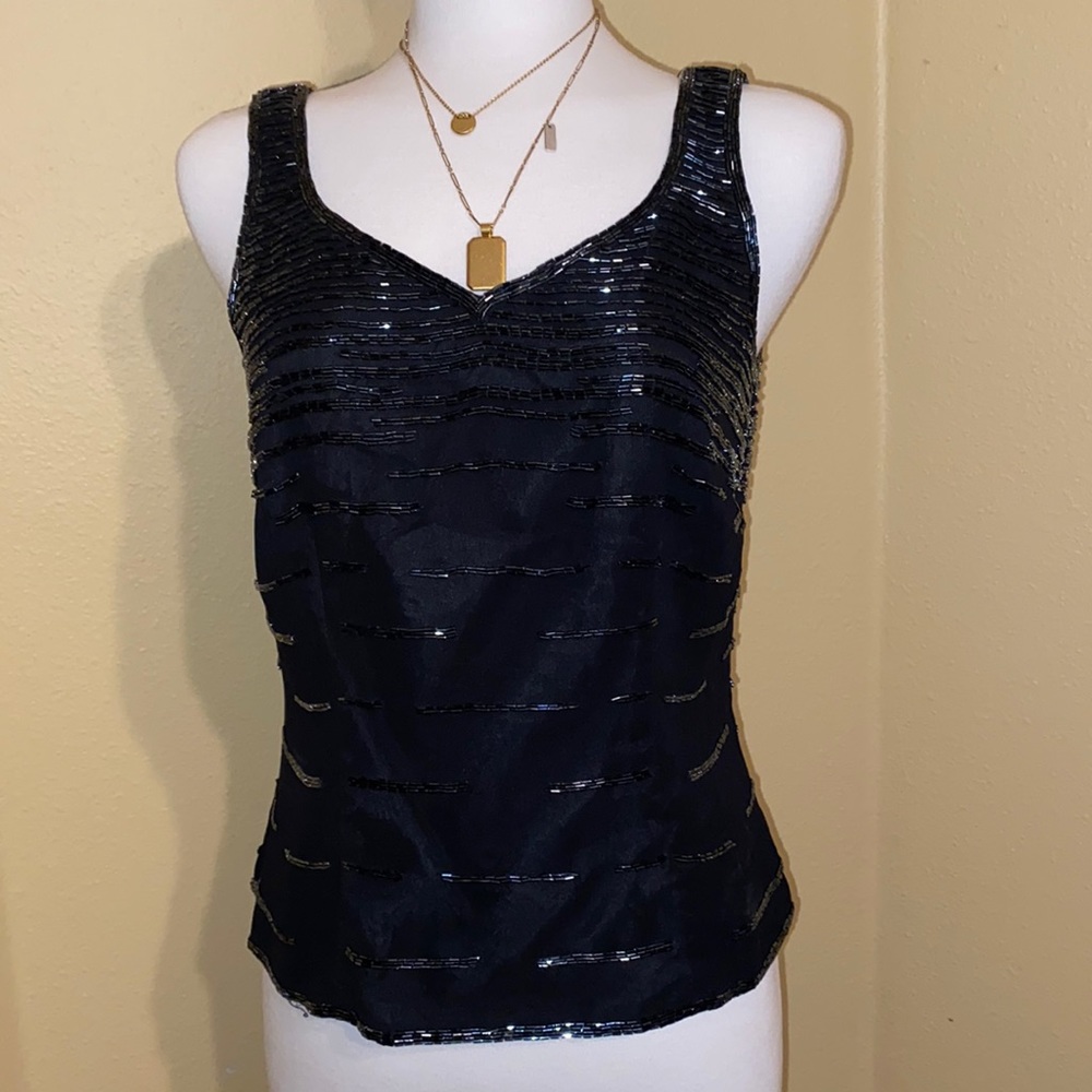 JKARA , beaded blouse, GUC, Black